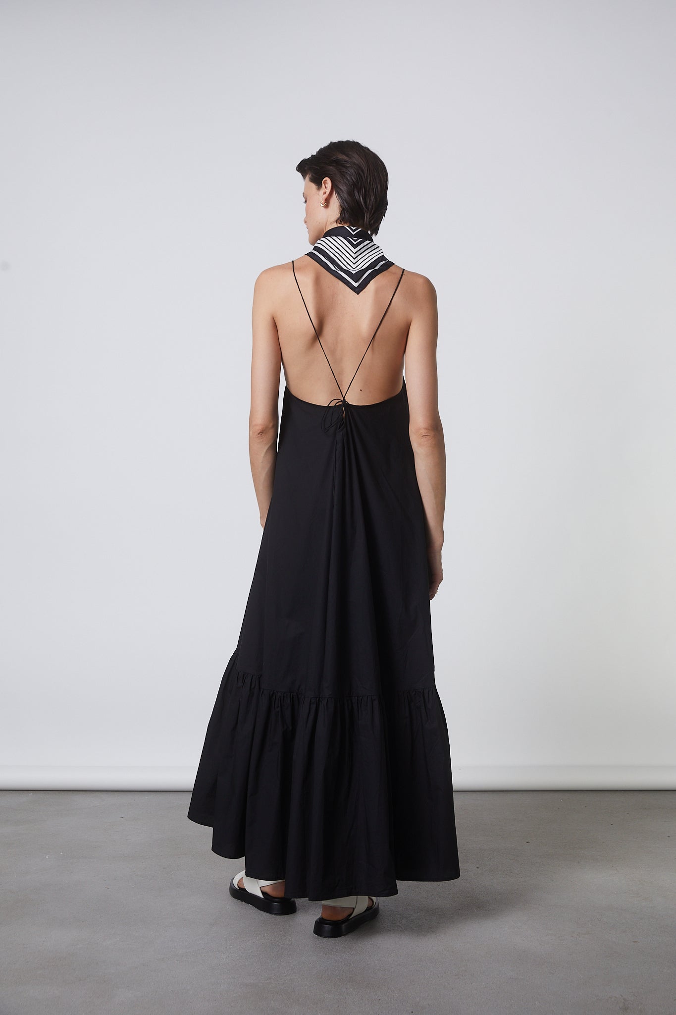 Julia Leifert light summer midi maxi womens dress with adjustable straps in black organic cotton